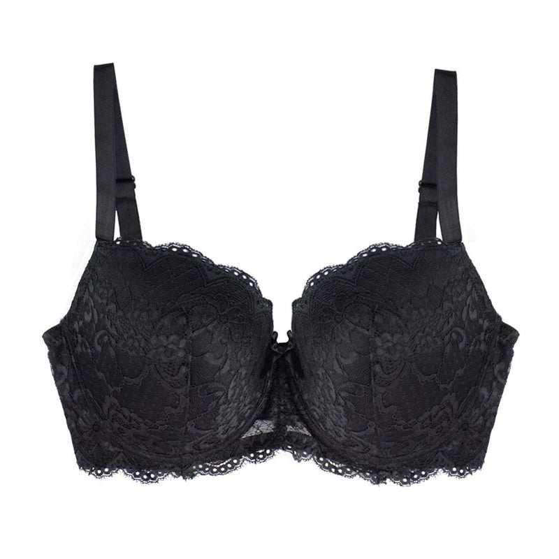 MIERSIDE Women's Black/Beige Plus Size Lace Seduction Underwire Molded Demi Bra (34DD, Black) - Image 3